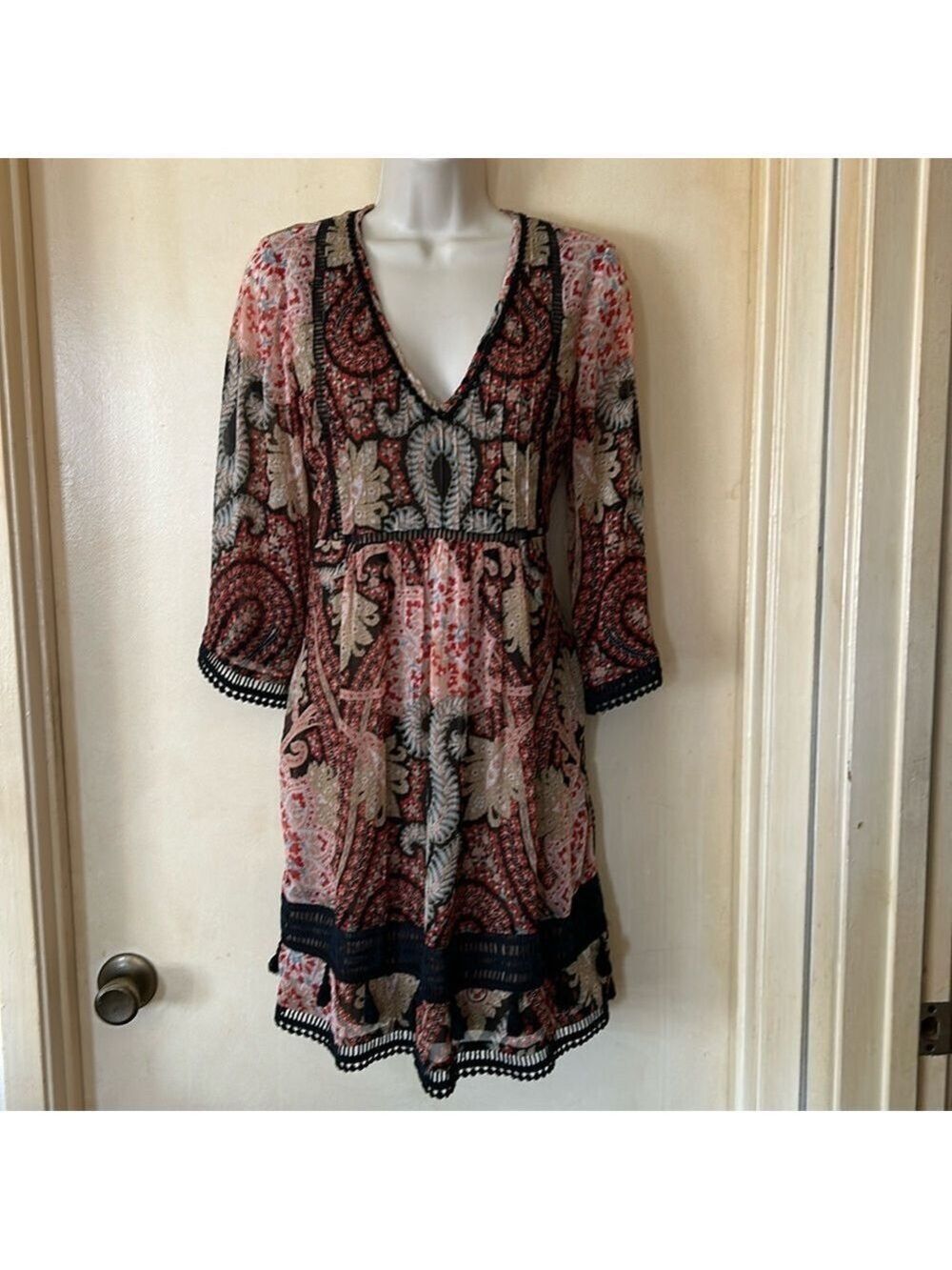 Ranna Gill Anthropologie floral print dress with tassels size 2